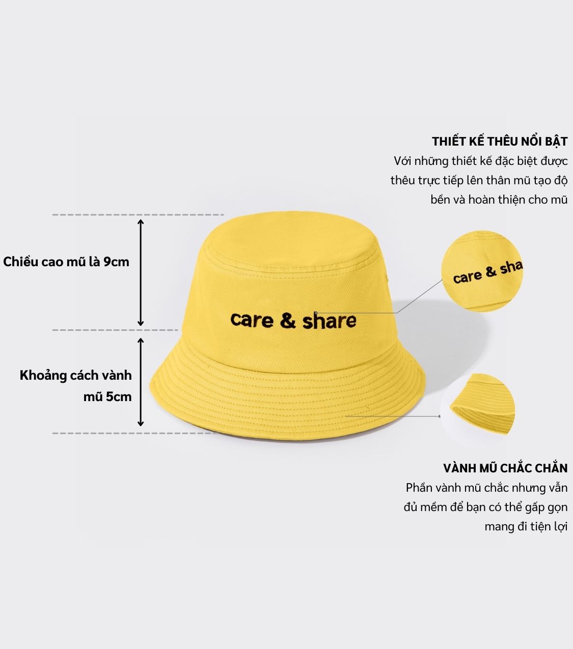 Mũ Bucket Hat thêu Care & Share Typo - Vàng - Ảnh 5