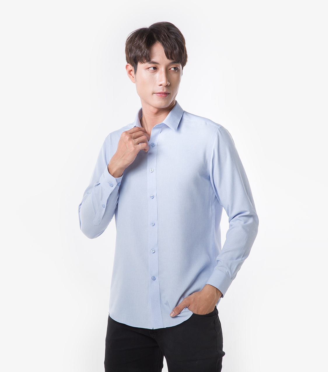 Áo sơ mi nam dài tay Café-DriS khử mùi - Xanh nhạt - Ảnh 2