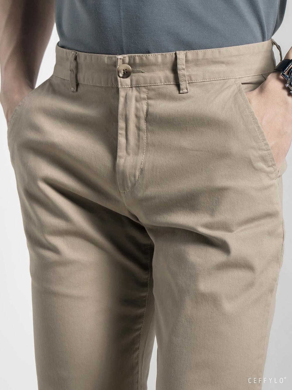 Quần khaki túi chéo Ceffylo - Be - Ảnh 2