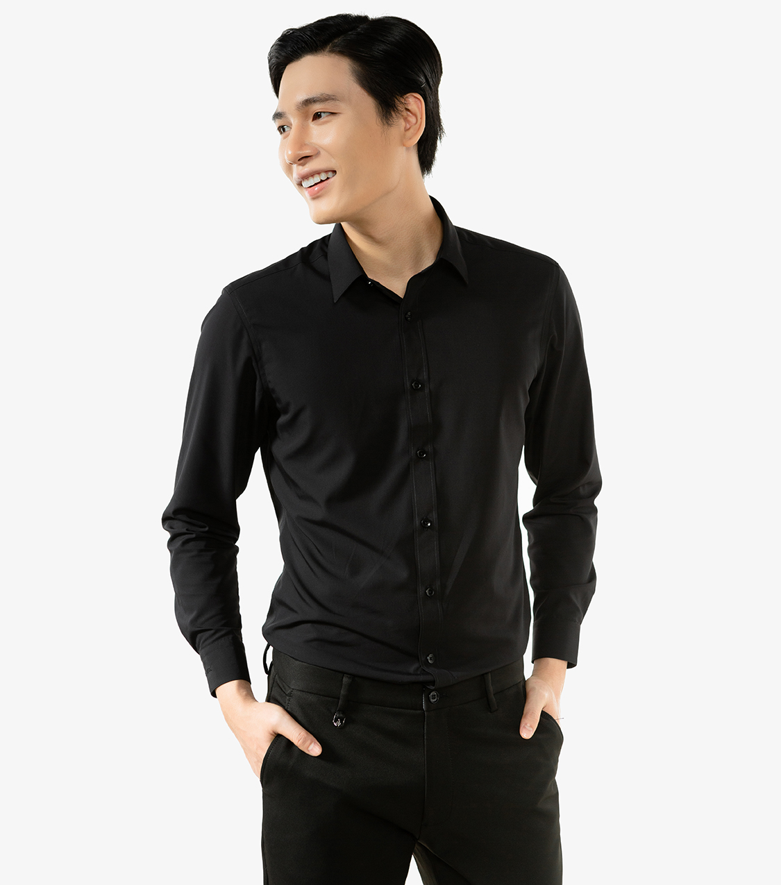 Áo sơ mi nam dài tay Café-DriS khử mùi - Đen